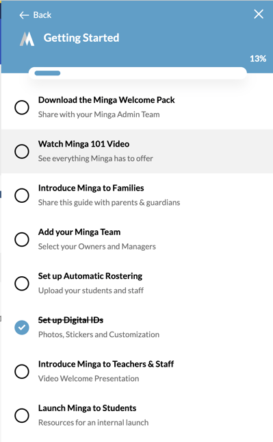 Accessing Minga's Help Center from Minga